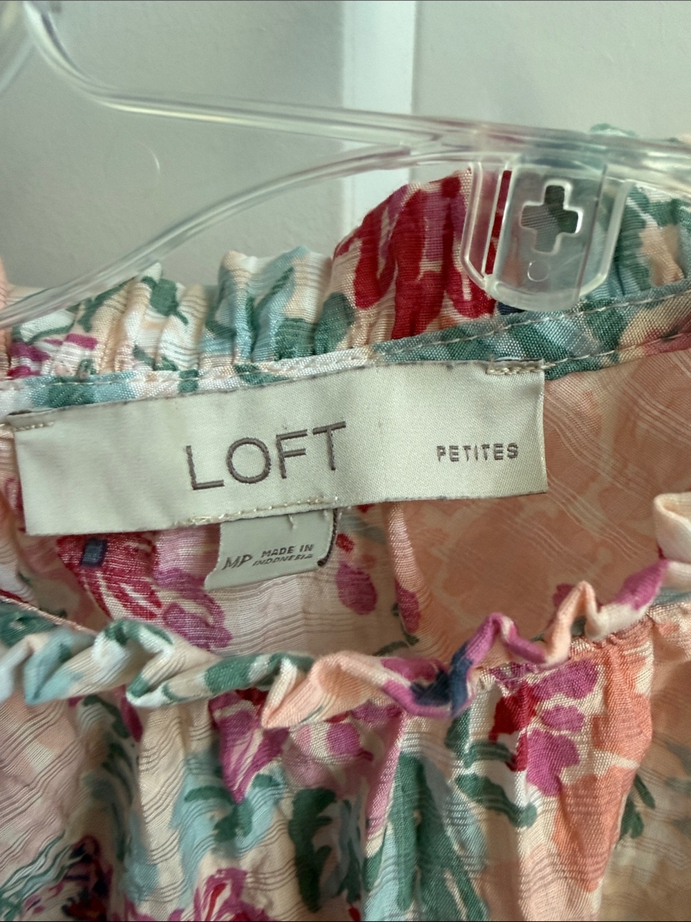 LOFT Pink Floral Ruffle-Neck Flutter Sleeve Top - Picture 2 of 6